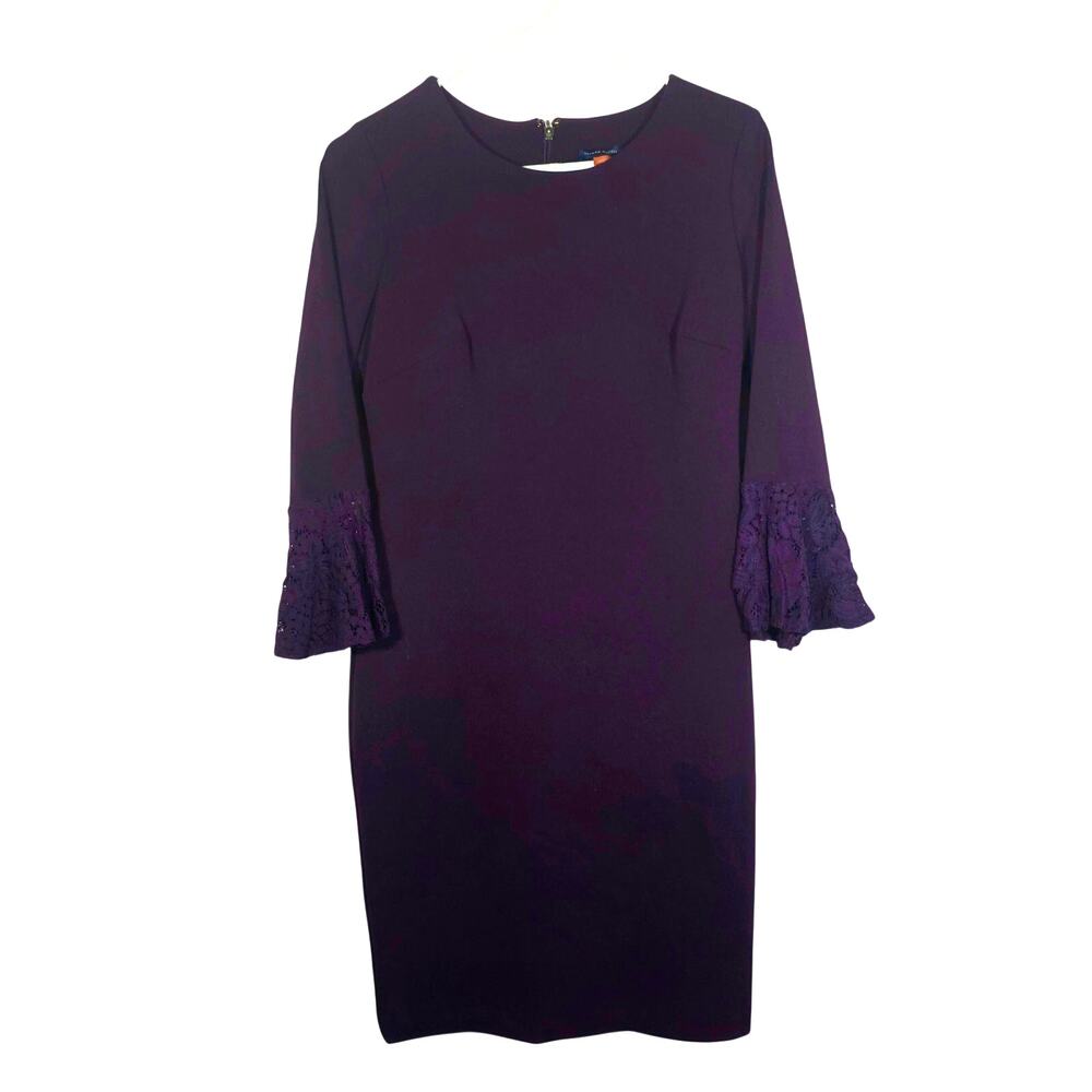 Tommy Hilfiger Dark Purple Bell Sleeve Sheath Dress Lace Trim Size 4